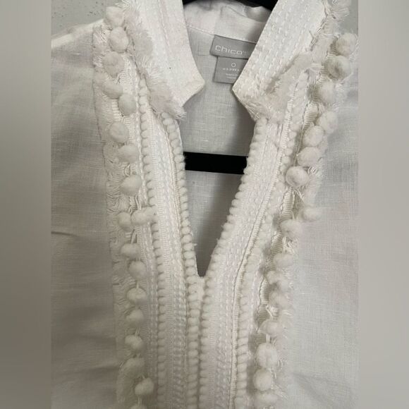 Chico’s White Linen-Blend Embellished Kurta Boho chic Size 0 US 4/6 - Picture 9 of 10